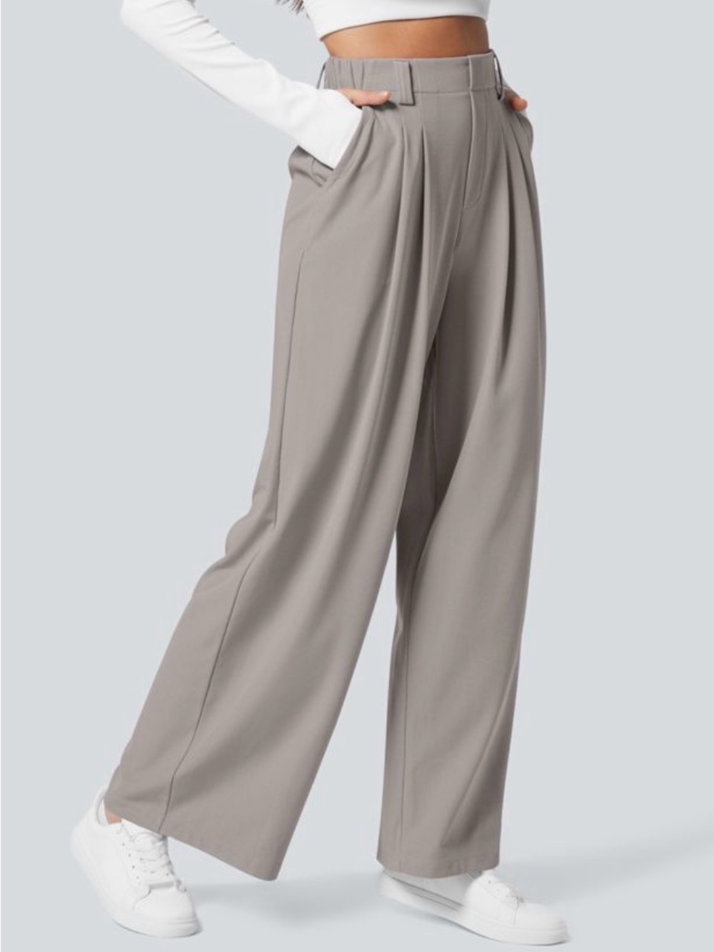 Halara Women’s Gray High Waisted Pleated Wide Leg Work Pants Size M Regular
